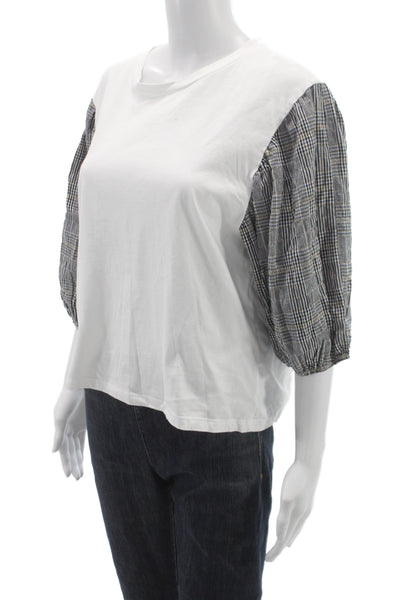 Zara Women Basic White Cotton Crew Neck 3/4 Sleeve T-Shirt Size L