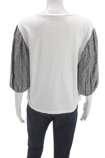 Zara Women Basic White Cotton Crew Neck 3/4 Sleeve T-Shirt Size L