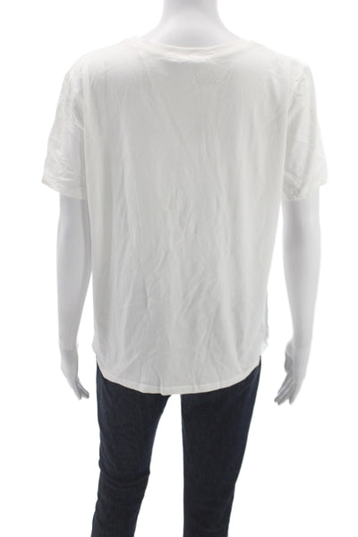 Zara Women Basic Floral Cotton Crew Neck T Shirt Short Sleeve White Size XL