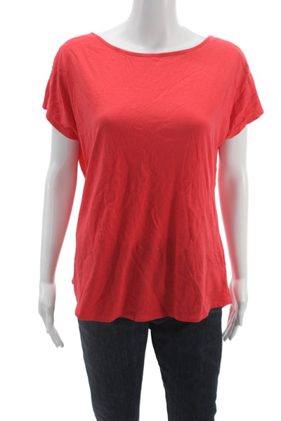 Michael Michael Kors Womens Red Boat Neck Basic T-Shirt Short Sleeve Size L