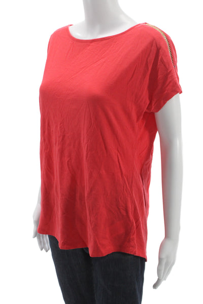 Michael Michael Kors Womens Red Boat Neck Basic T-Shirt Short Sleeve Size L