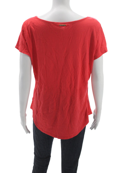 Michael Michael Kors Womens Red Boat Neck Basic T-Shirt Short Sleeve Size L