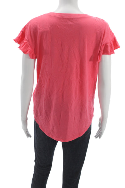 Kate Spade New York Women Pink Cotton Crew Neck Short Sleeve Tee Size L