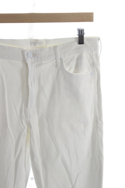 Mother Unisex Adults Cropped High Rise Distressed White Jeans Button Size 32