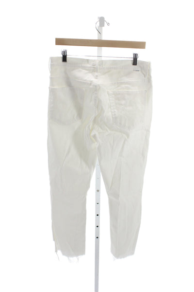 Mother Unisex Adults Cropped High Rise Distressed White Jeans Button Size 32