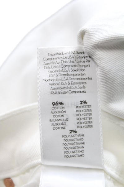 Mother Unisex Adults Cropped High Rise Distressed White Jeans Button Size 32