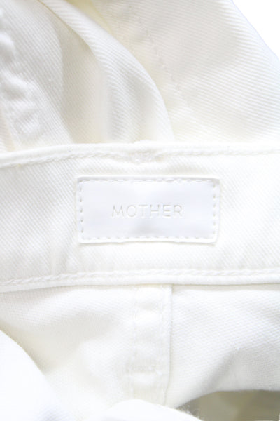 Mother Unisex Adults Cropped High Rise Distressed White Jeans Button Size 32