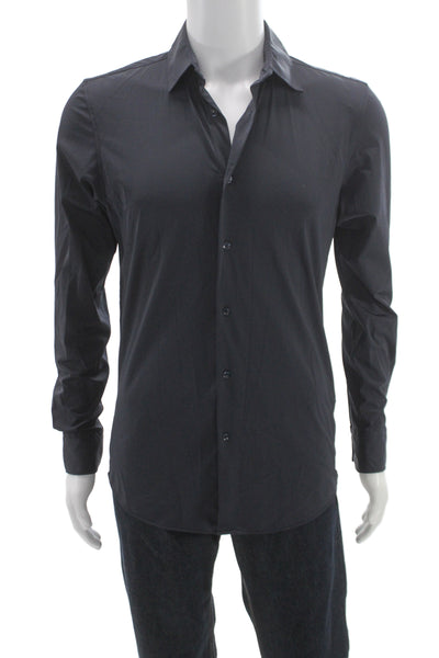 Zara Mens Long Sleeves Slim Fit Button Down Shirt Navy Blue Size Small