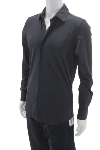 Zara Mens Long Sleeves Slim Fit Button Down Shirt Navy Blue Size Small