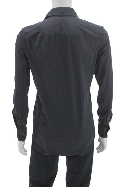 Zara Mens Long Sleeves Slim Fit Button Down Shirt Navy Blue Size Small