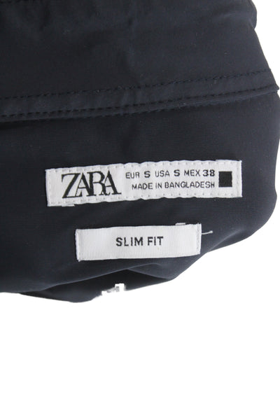 Zara Mens Long Sleeves Slim Fit Button Down Shirt Navy Blue Size Small