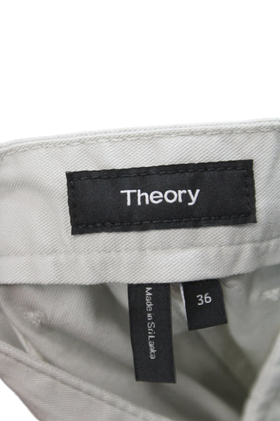 Theory Mens Chino Pants Gray Cotton Blend Button Inseam 27 Size 36