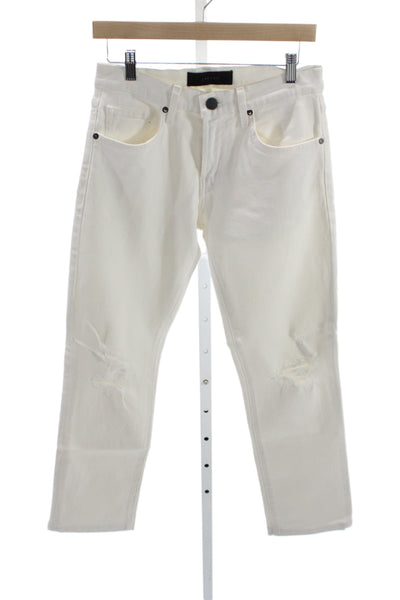 J Brand Unisex Adults Cropped White Distressed Jeans Cotton Mid Rise Size 29