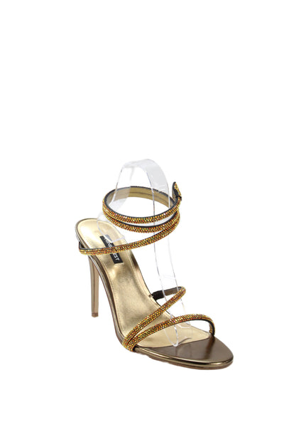 Nine West Womens Embellished Strappy Sandals Heels Brown Size 9M