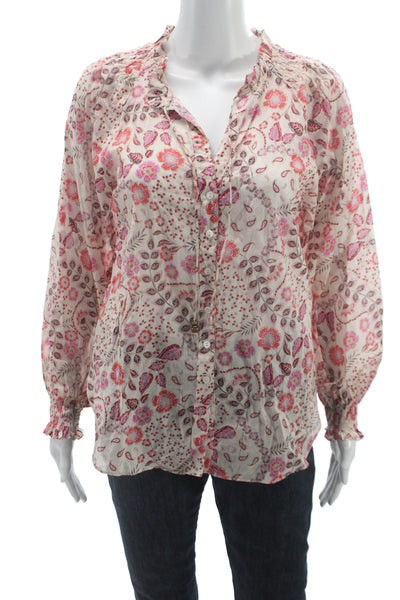 Olivaceous Women Tunic Blouse V-Neck Floral Long Sleeve Cotton Size S