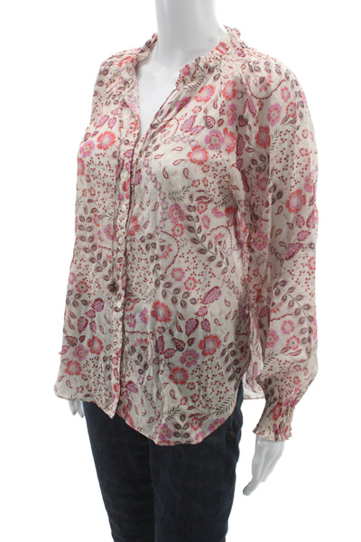 Olivaceous Women Tunic Blouse V-Neck Floral Long Sleeve Cotton Size S