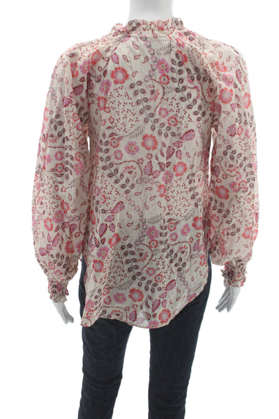 Olivaceous Women Tunic Blouse V-Neck Floral Long Sleeve Cotton Size S
