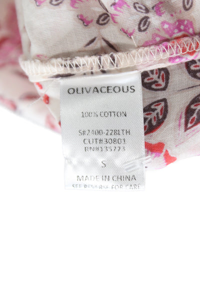 Olivaceous Women Tunic Blouse V-Neck Floral Long Sleeve Cotton Size S