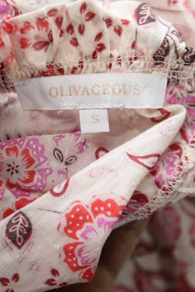 Olivaceous Women Tunic Blouse V-Neck Floral Long Sleeve Cotton Size S