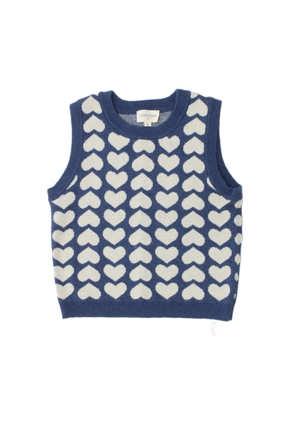 Louis + Louise Childrens Girls Heart Print Shell Sweater Blue Cotton Size 6