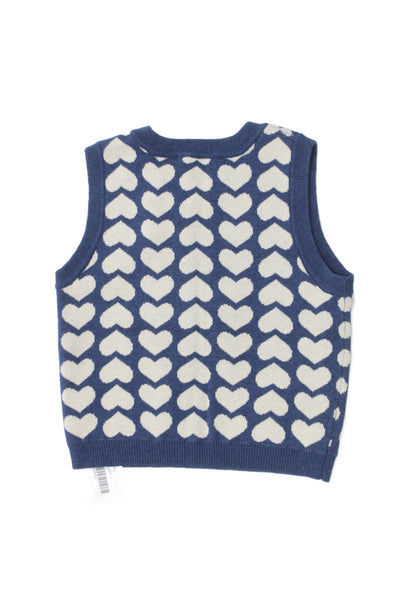 Louis + Louise Childrens Girls Heart Print Shell Sweater Blue Cotton Size 6