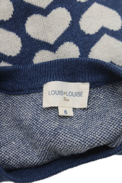 Louis + Louise Childrens Girls Heart Print Shell Sweater Blue Cotton Size 6