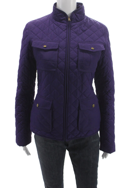Lauren Ralph Lauren Womens Quilted Jacket Purple Zip Equestrian Size M