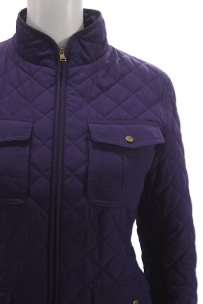 Lauren Ralph Lauren Womens Quilted Jacket Purple Zip Equestrian Size M