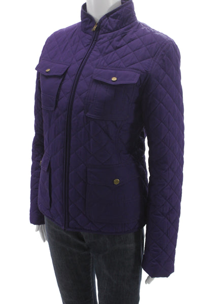 Lauren Ralph Lauren Womens Quilted Jacket Purple Zip Equestrian Size M