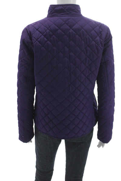 Lauren Ralph Lauren Womens Quilted Jacket Purple Zip Equestrian Size M