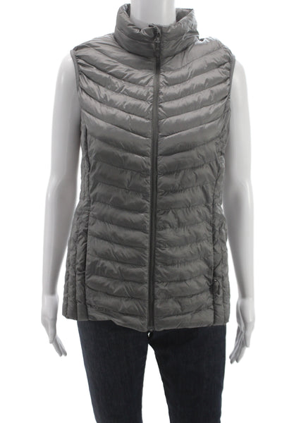 32 Degree Heat Women Puffer Vest Gray Zip Nylon Sleeveless Size M