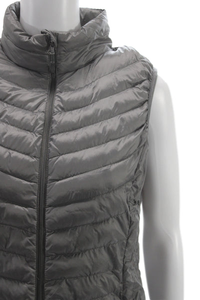 32 Degree Heat Women Puffer Vest Gray Zip Nylon Sleeveless Size M
