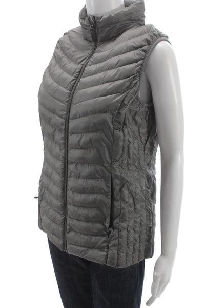32 Degree Heat Women Puffer Vest Gray Zip Nylon Sleeveless Size M