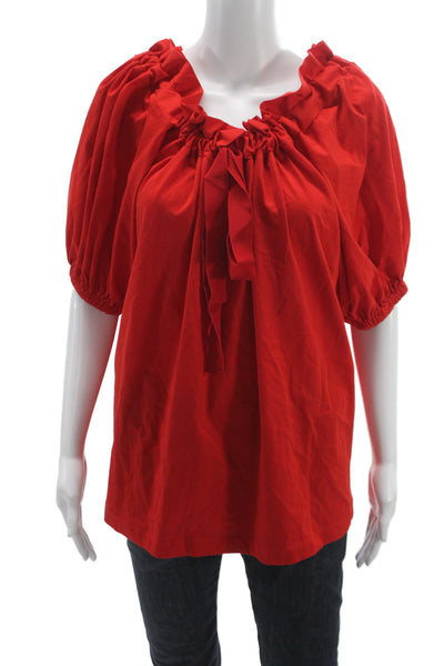 Patou Women Tunic Red Cotton Round Neck Short Sleeve Solid Size M