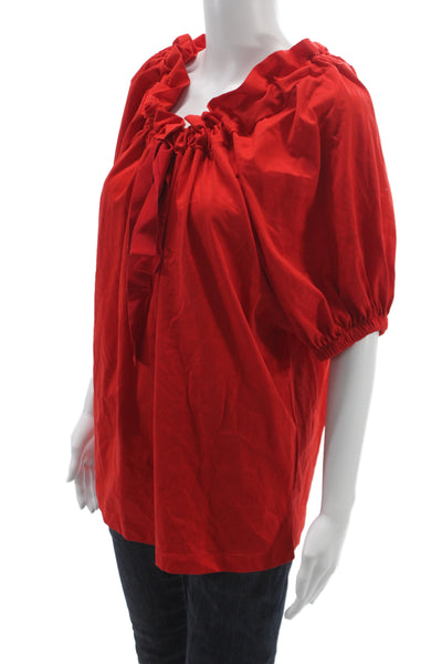 Patou Women Tunic Red Cotton Round Neck Short Sleeve Solid Size M