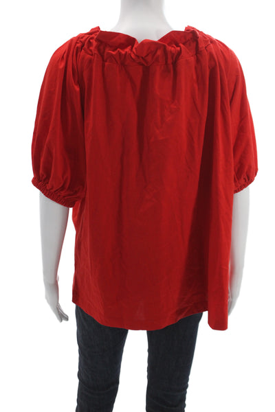Patou Women Tunic Red Cotton Round Neck Short Sleeve Solid Size M