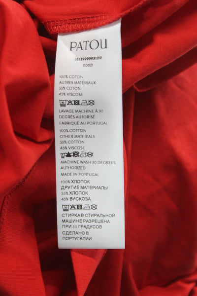 Patou Women Tunic Red Cotton Round Neck Short Sleeve Solid Size M