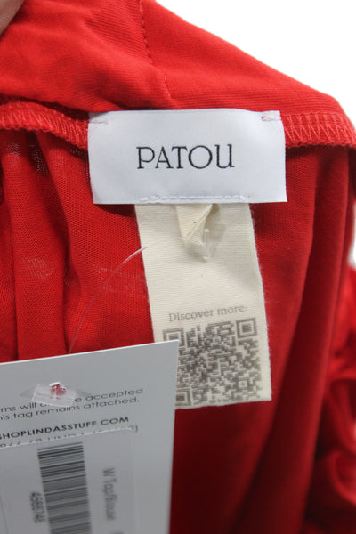 Patou Women Tunic Red Cotton Round Neck Short Sleeve Solid Size M