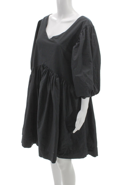 Merlette Womens Trapeze Swing Dress Black V-Neck 3/4 Sleeve Cotton Size M