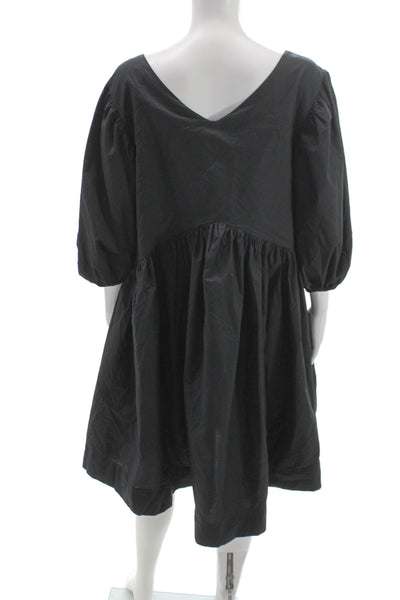 Merlette Womens Trapeze Swing Dress Black V-Neck 3/4 Sleeve Cotton Size M