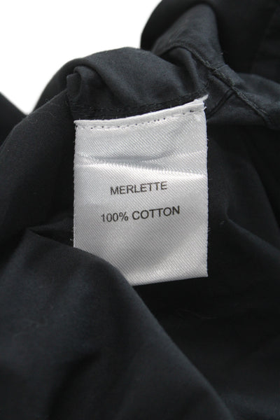 Merlette Womens Trapeze Swing Dress Black V-Neck 3/4 Sleeve Cotton Size M