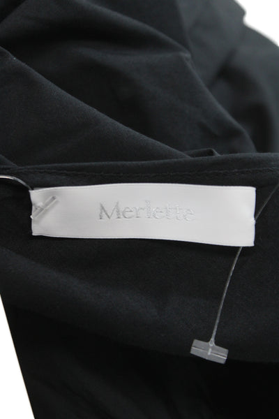 Merlette Womens Trapeze Swing Dress Black V-Neck 3/4 Sleeve Cotton Size M