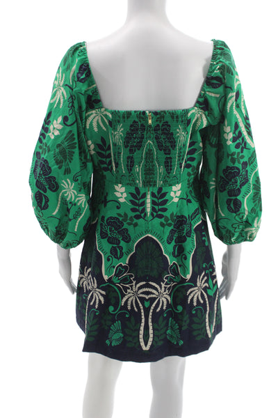 Cara Cara Women Babydoll Floral Multicolor Square Neck Cotton Dress Size L
