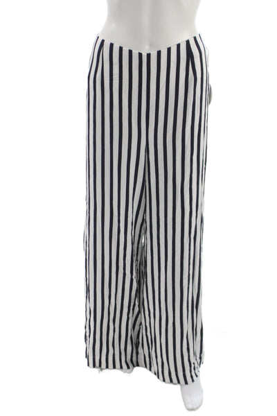 Staud Unisex Adults Dress Pants White Striped Rayon Pull On Size M