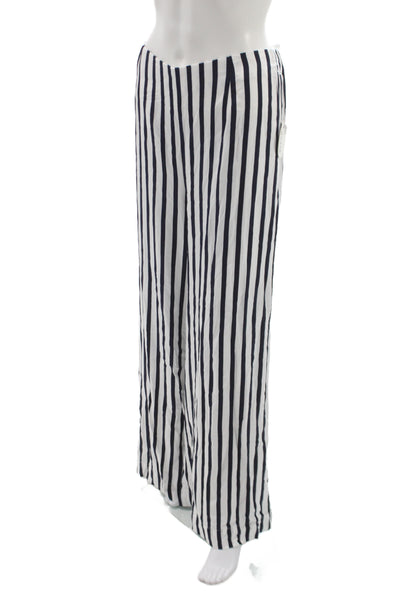 Staud Unisex Adults Dress Pants White Striped Rayon Pull On Size M