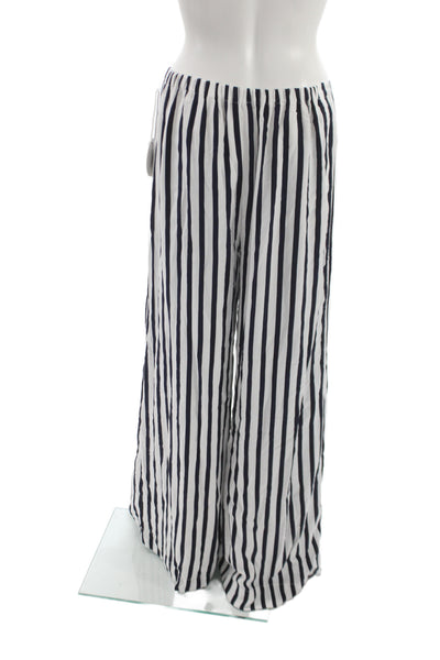 Staud Unisex Adults Dress Pants White Striped Rayon Pull On Size M