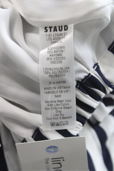 Staud Unisex Adults Dress Pants White Striped Rayon Pull On Size M