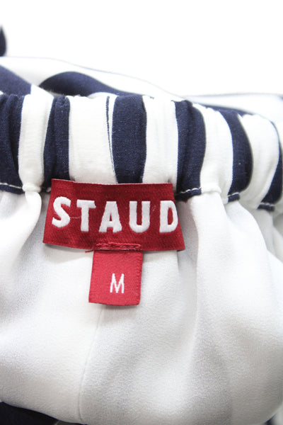 Staud Unisex Adults Dress Pants White Striped Rayon Pull On Size M