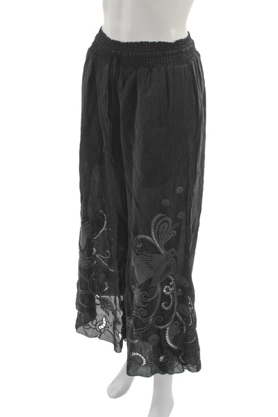 Johnny Was Womens Cropped Pants Black Paisley 100% Cupro Drawstring Size S