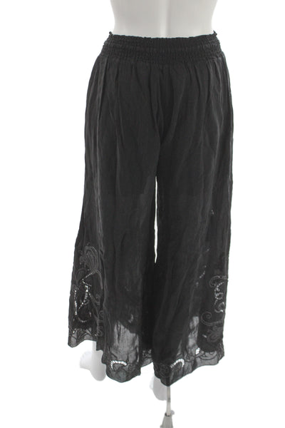 Johnny Was Womens Cropped Pants Black Paisley 100% Cupro Drawstring Size S